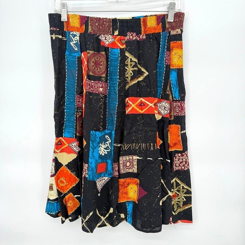 Lee Winter VTG Skirt‎ Abstract Geometric Patchwork Elastic Waist Boho Large
